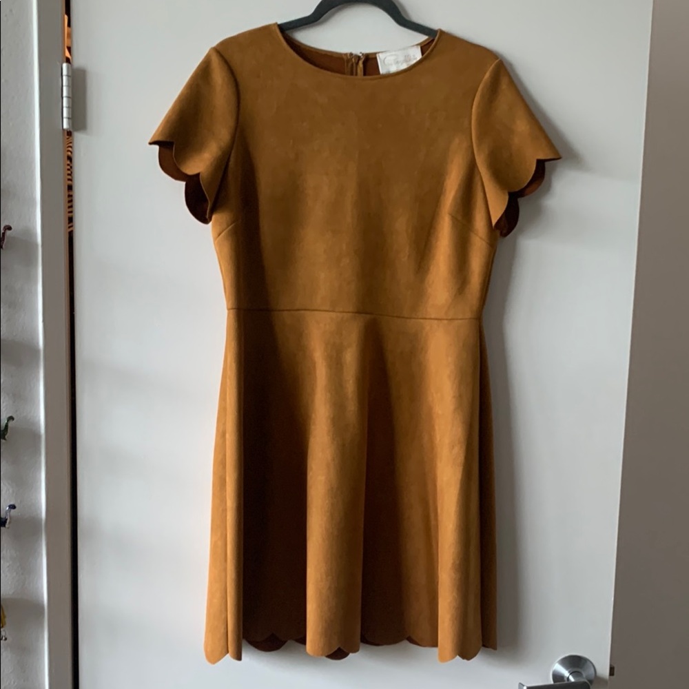 Pappagallo Brown Flutter Sleeve Mini Suede Dress Fit and Flare
